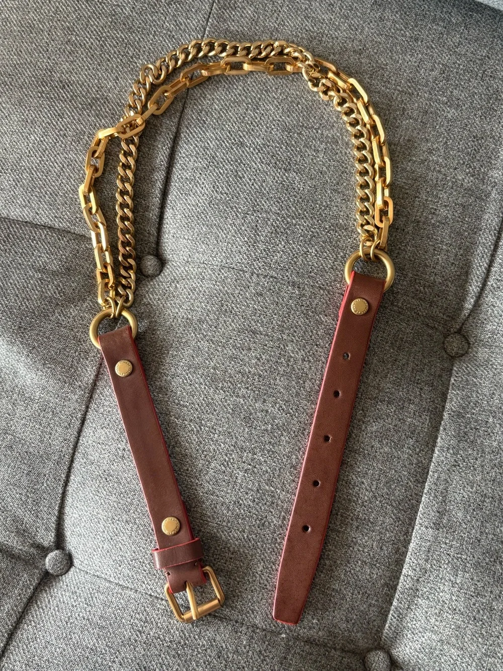 Marc by Marc Jacobs Brown Orange Leather Chain Belt Gold Tone Rare